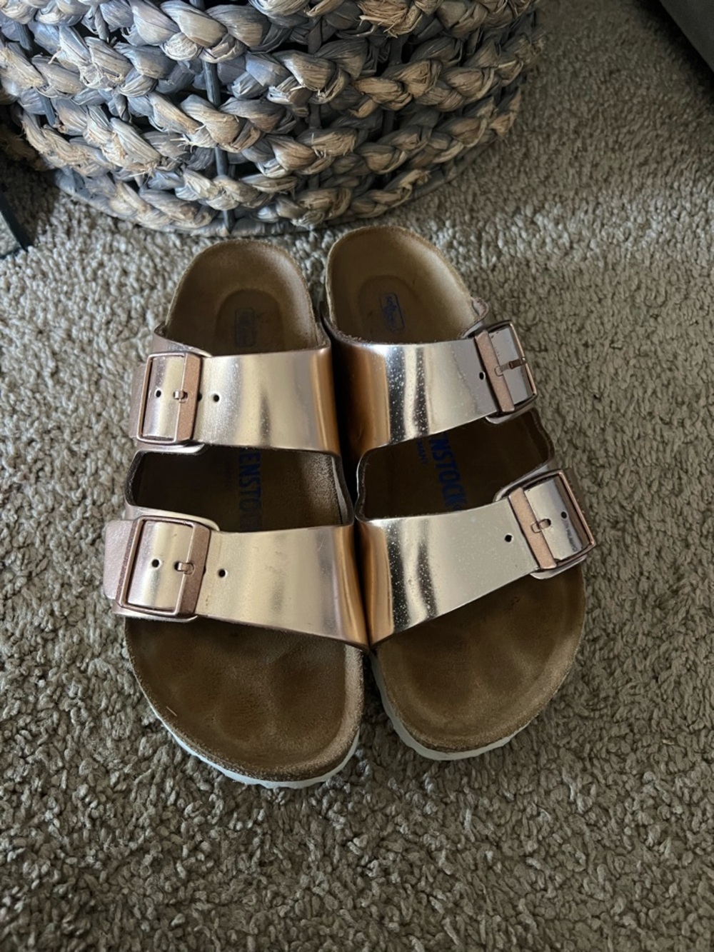 Birkenstock Metallic Rose Gold Double-Strap Sandals